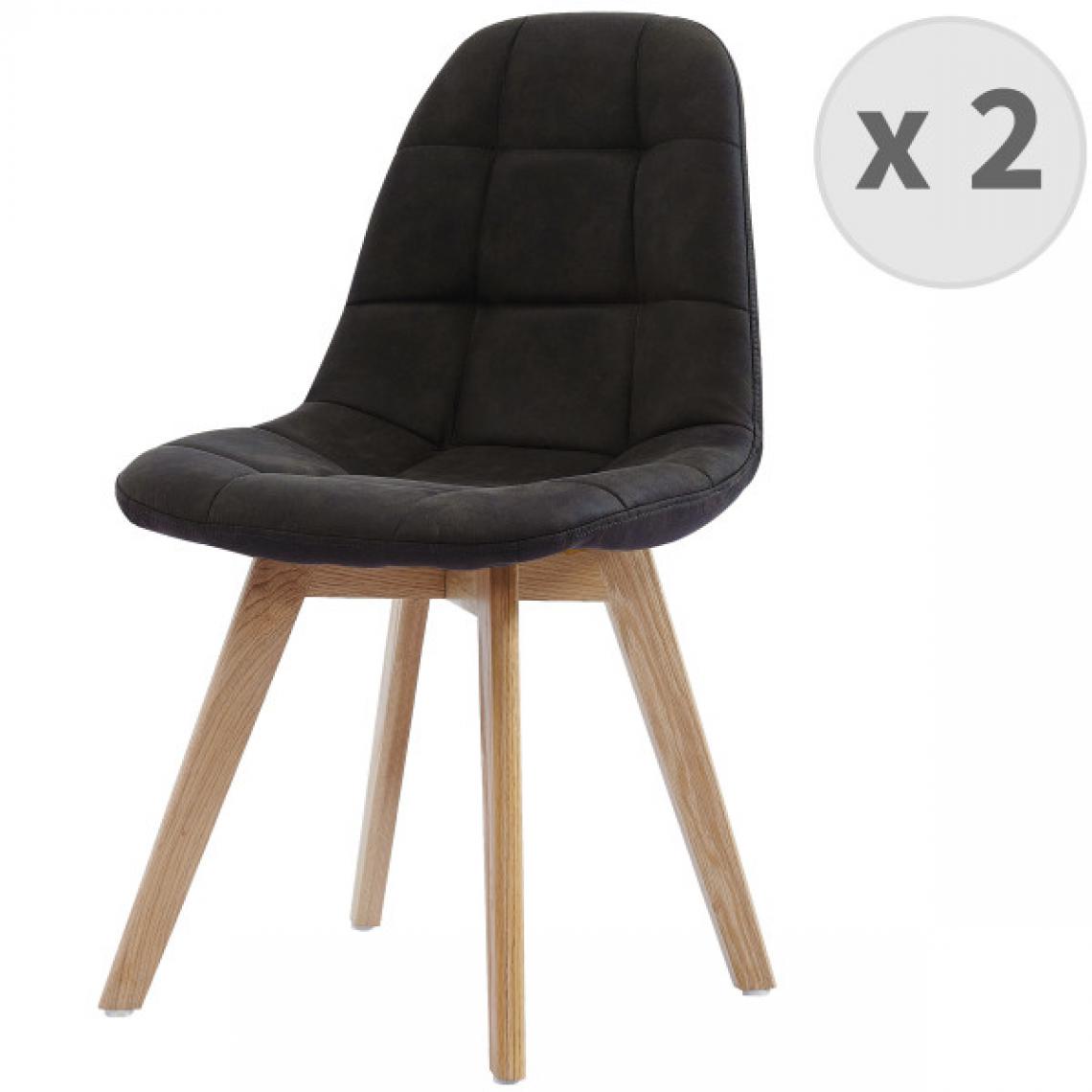 Moloo - STELLA OAK-Chaise vintage microfibre vintage ébène pieds chêne (x2) - Chaises