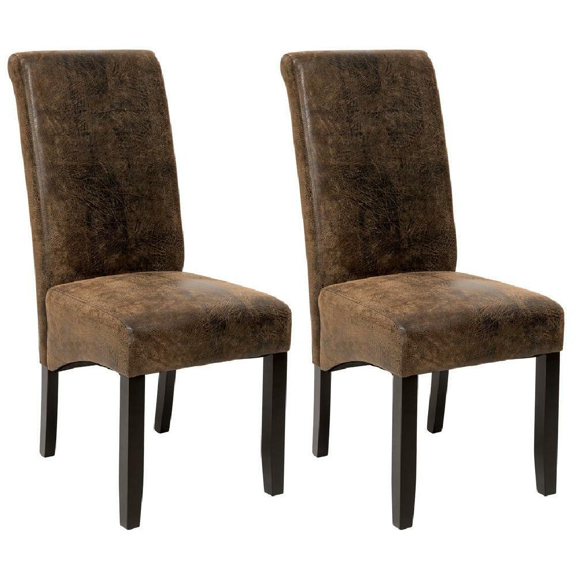 Helloshop26 - Lot de 2 chaises de salle à manger salon cuisine design aspect cuir marron foncé 1908012 - Chaises