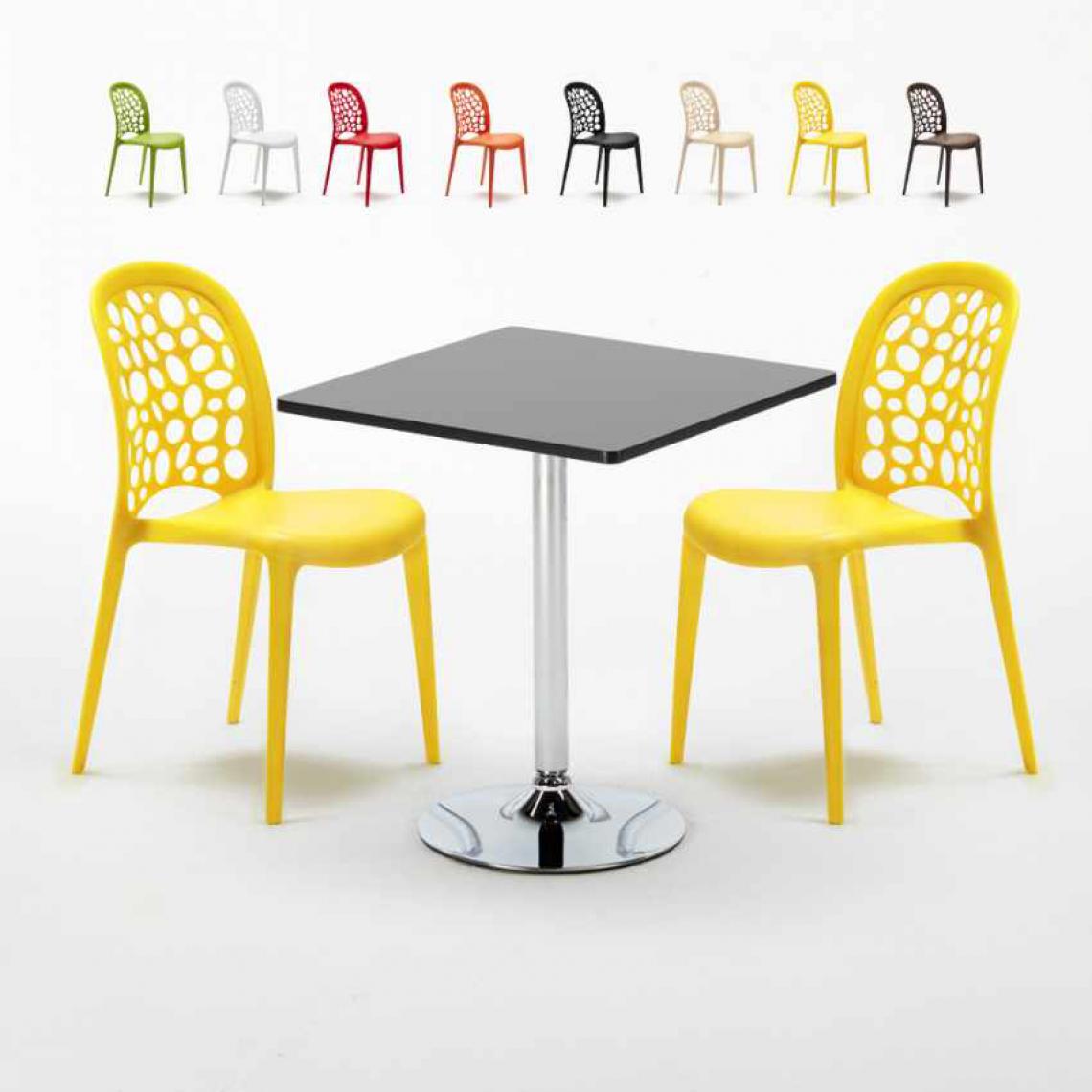 Ahd Amazing Home Design - Table Carrée Noire 70x70cm Avec 2 Chaises Colorées Set Intérieur Bar Café WEDDING Mojito, Couleur: Jaune - Tables à manger