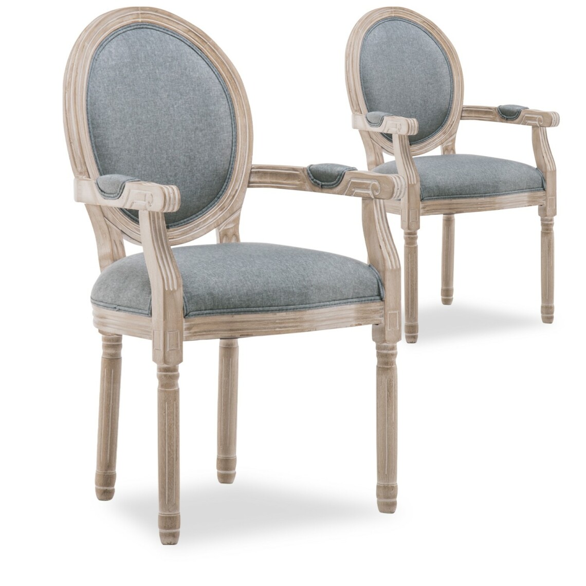 marque generique - Lot de 2 fauteuils médaillon Louis XVI tissu Gris - Chaises