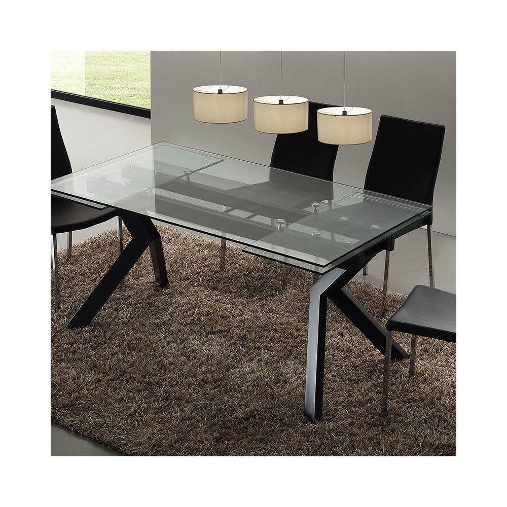 Nouvomeuble - Table en verre extensible taupe design AURELIA - Tables à manger