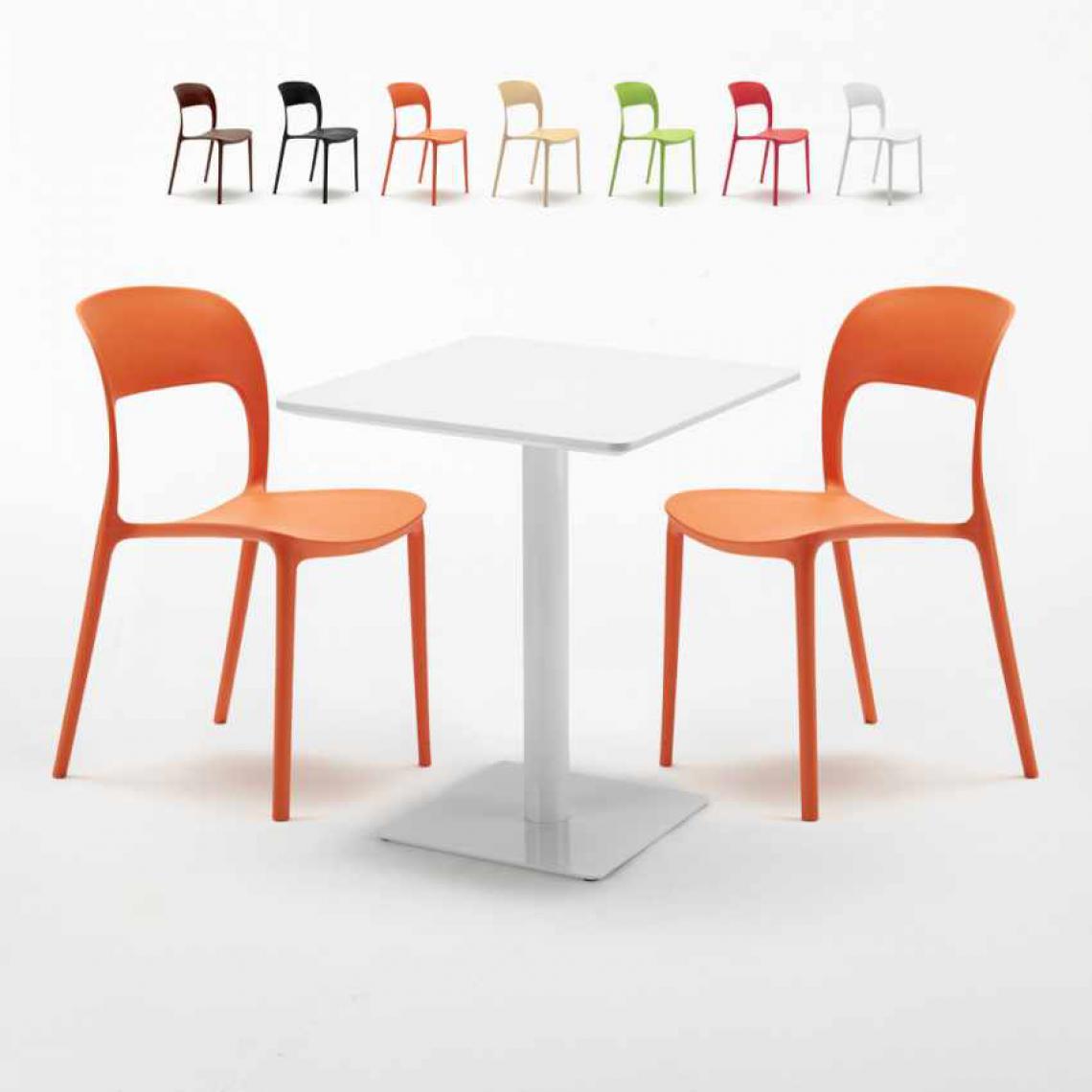 Ahd Amazing Home Design - Table carrée 60x60 blanche avec 2 chaises colorées Restaurant Lemon, Couleur: Orange - Tables à manger