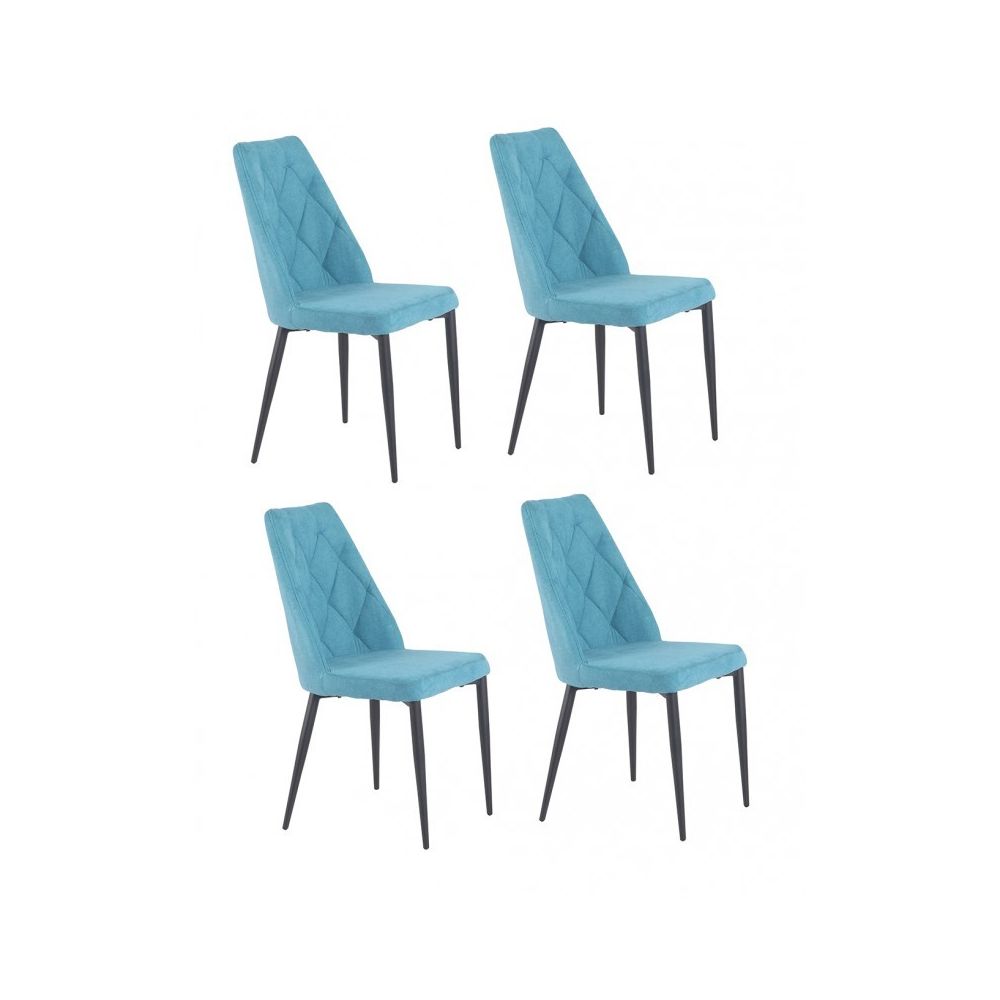 Meubletmoi - Lot de 4 chaises tissu bleu capitonné et pieds métal - RITA - Chaises