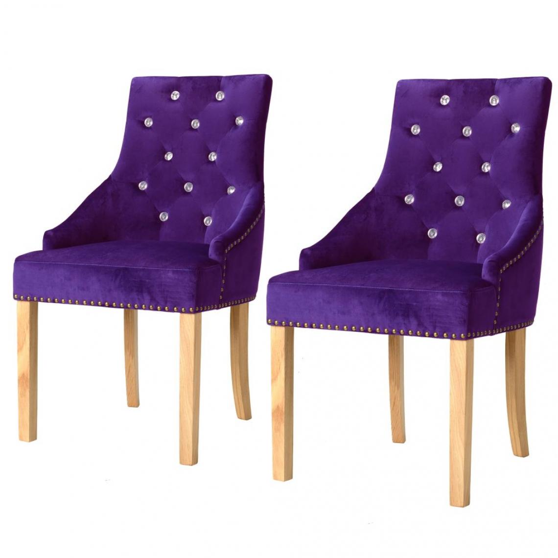 Decoshop26 - Lot de 2 chaises de salle à manger cuisine design intemporel chêne massif et velours violet CDS021139 - Chaises