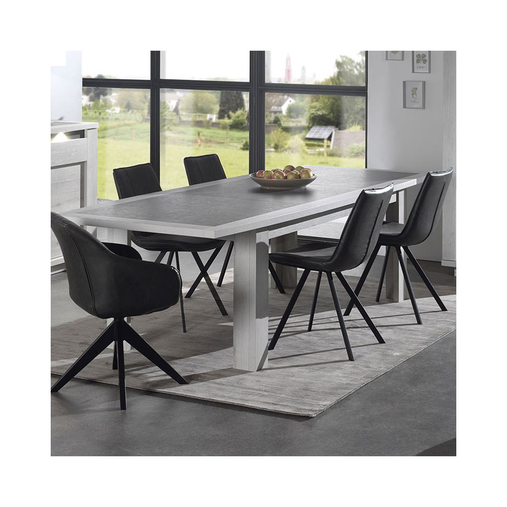 Nouvomeuble - Table extensible moderne couleur chêne blanc et gris CHILDERIC - Tables à manger