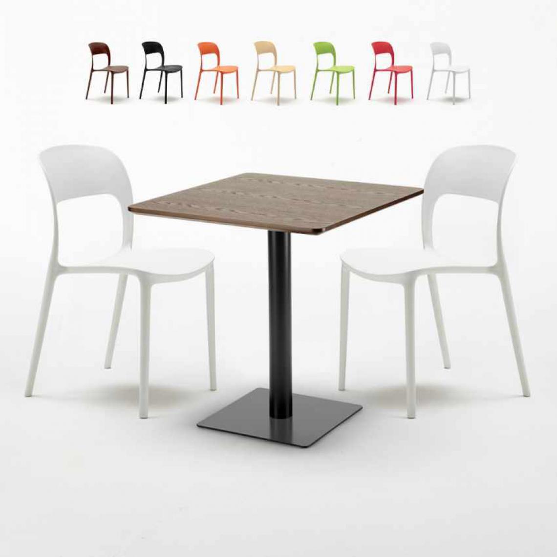 Ahd Amazing Home Design - Table carrée 70x70 effet bois avec 2 chaises colorées Restaurant Melon, Couleur: Blanc - Tables à manger