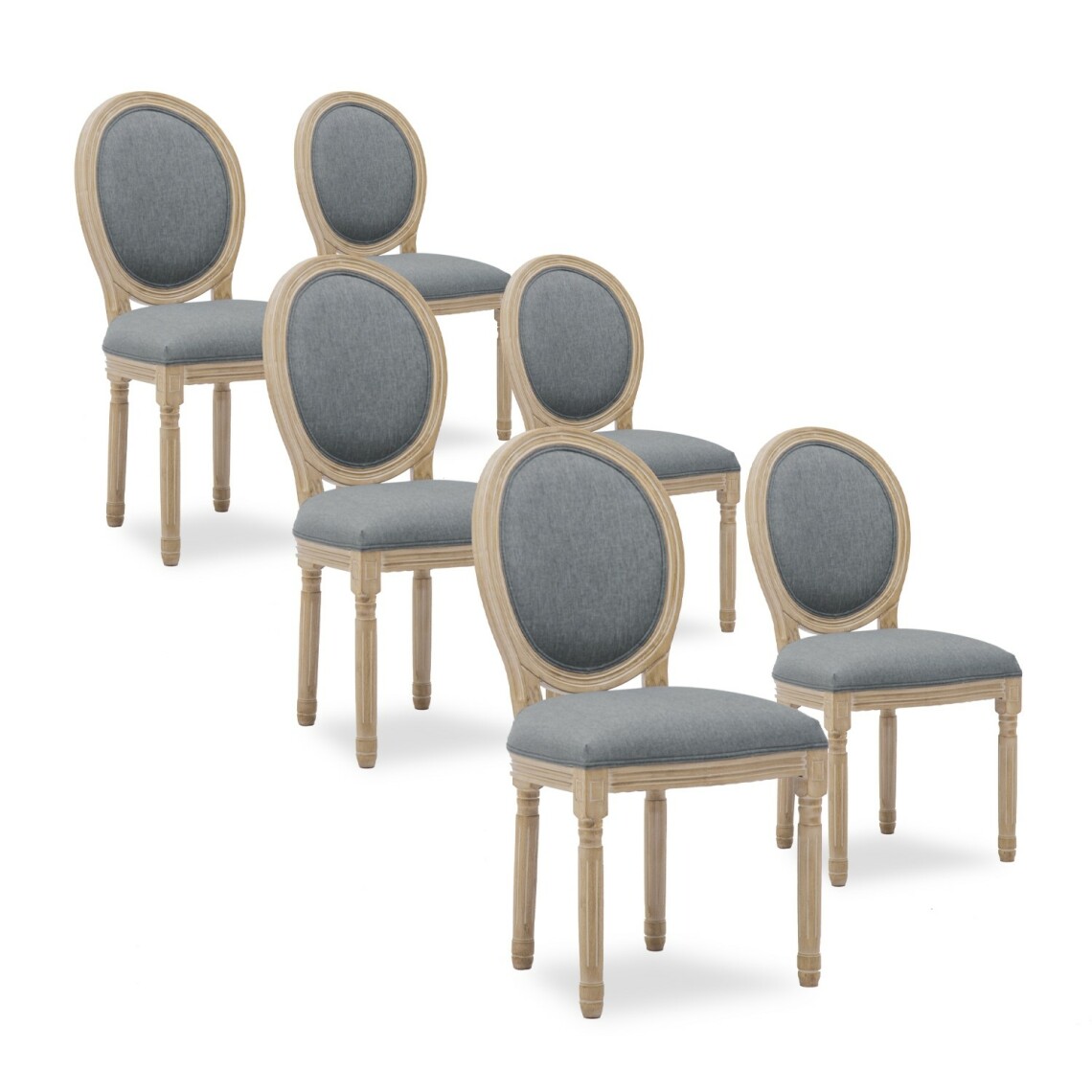 marque generique - Lot de 6 chaises médaillon Louis XVI tissu Gris - Chaises