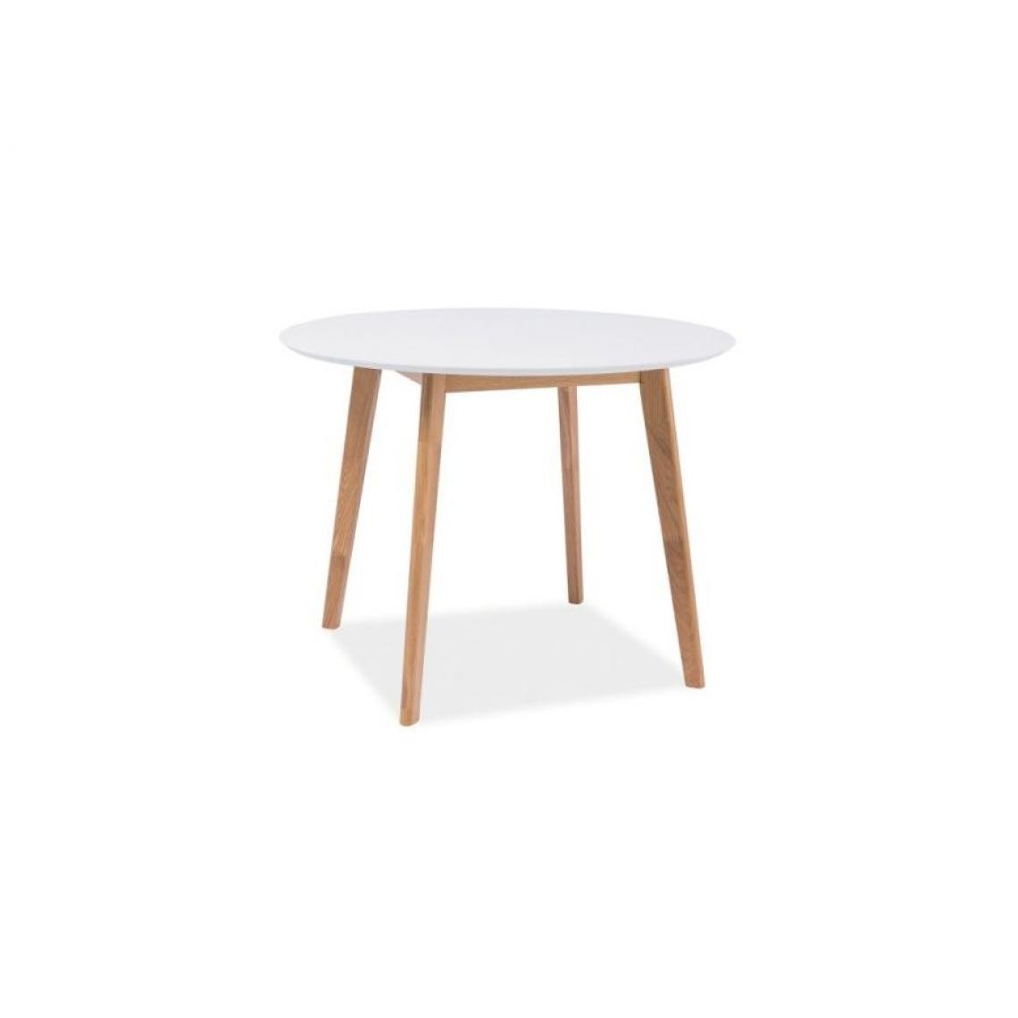 Hucoco - MOCCO - Petite table ronde pour la salle à manger - 90x90x75 cm - Plateau en bois MDF - Piètement en bois - Blanc - Tables à manger