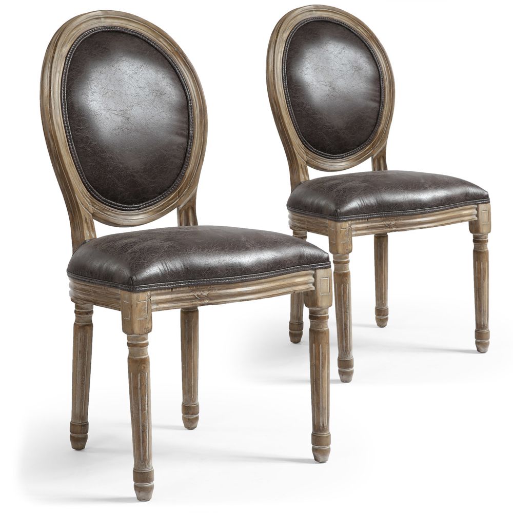 MENZZO - Lot de 2 chaises de style médaillon Louis XVI Tissu Marron Effet Vieilli - Chaises