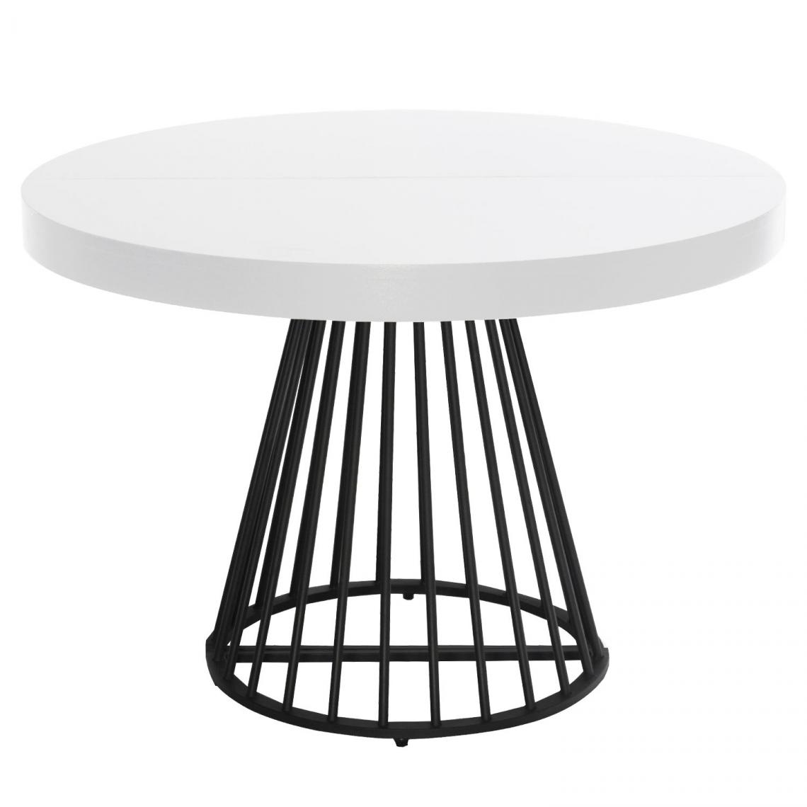 MENZZO - Table ronde extensible Grivery Blanc pieds Noir - Tables à manger