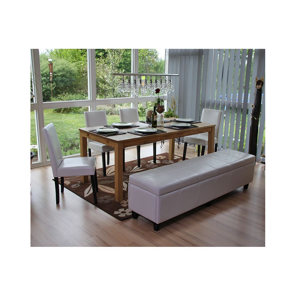 Mendler - Garniture, ensemble banc Kriens XXL avec dépôt + 4 chaises Littau, cuir ~ blanc - Chaises