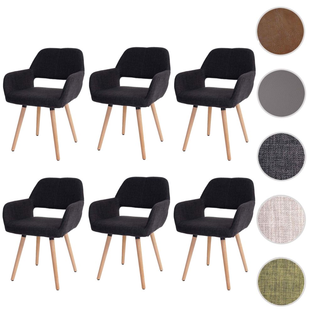Mendler - 6x chaise de salle à manger HWC-A50 II, fauteuil, design rétro des années 50 ~ tissu, gris foncé - Chaises