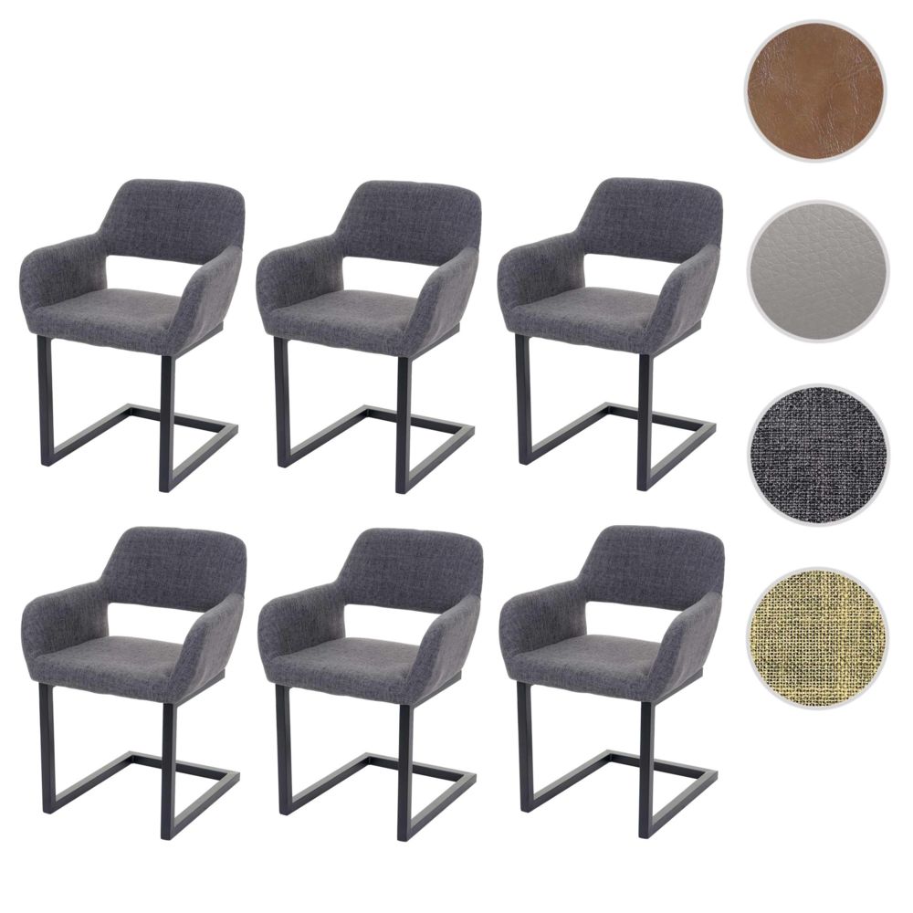 Mendler - 6x chaise de salle à manger HWC-A50 II, rétro ~ tissu, gris - Chaises