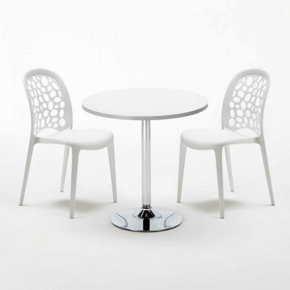 Ahd Amazing Home Design - Table Ronde Blanche 70x70cm Avec 2 Chaises Colorées Set Intérieur Bar Café WEDDING LONG Island, Couleur: Blanc - Tables à manger