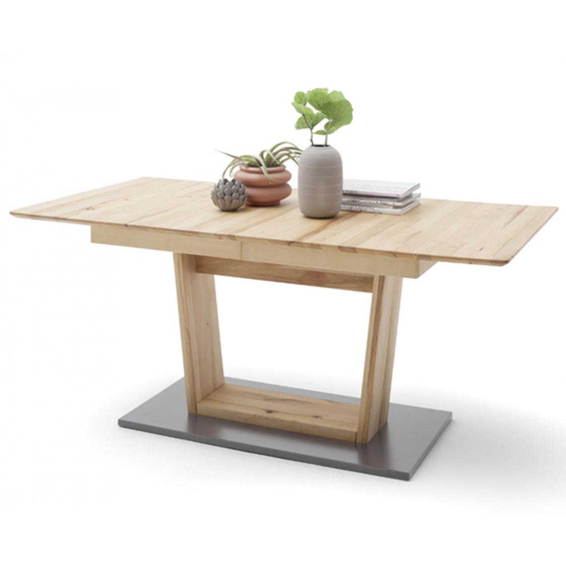 Pegane - Table à manger extensible en hêtre massif huilé / gris - L.180-225 x H.77 x P.90 cm - Tables à manger