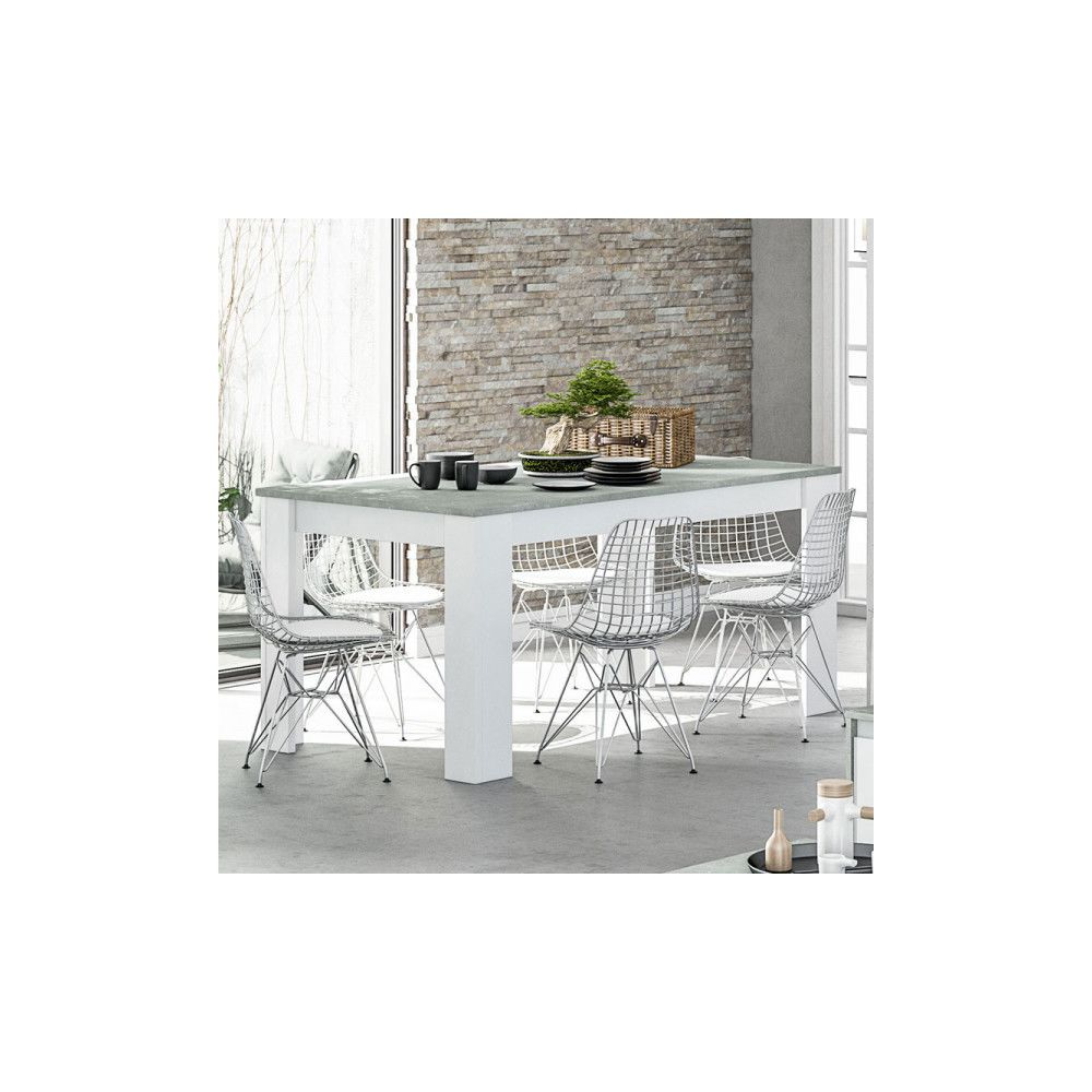 Dansmamaison - Table de repas à allonge Blanc/Béton ciré clair - OXNARD - L 140/190 x l 90 x H 78 cm - Tables à manger