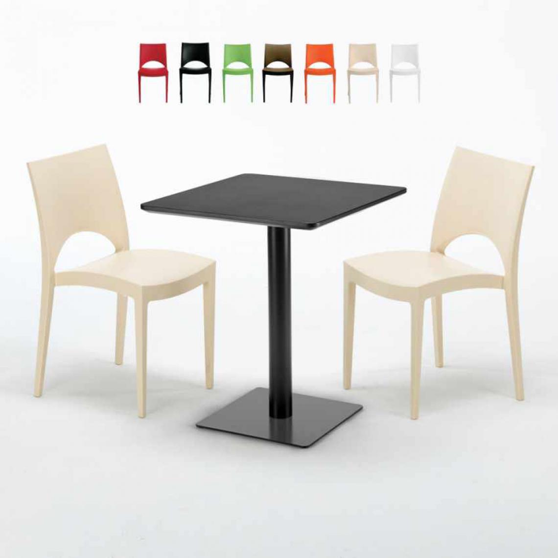 Grand Soleil - Table carrée 60x60 noire avec 2 chaises colorées Paris Licorice, Couleur: Beige - Tables à manger