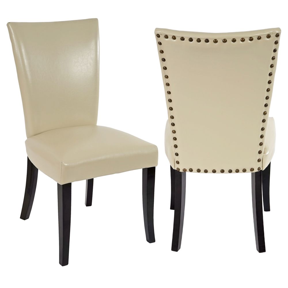 Mendler - Lot de 2 chaises de salle à manger Chesterfield av rivets ~ similicuir crème, pieds foncés - Chaises