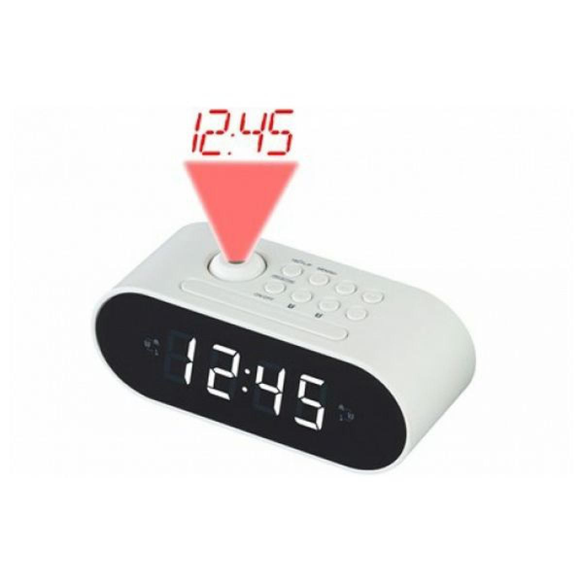 Totalcadeau - Radio réveil avec projecteur d’heure à écran LCD LED Blanc Noir Pas cher - Réveil