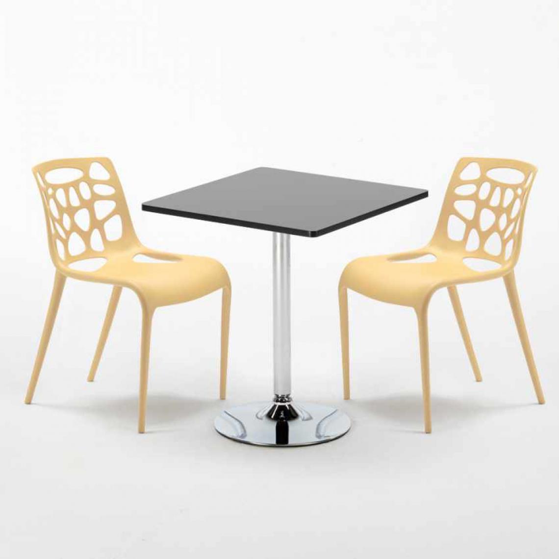 Ahd Amazing Home Design - Table Carrée Noire 70x70cm Avec 2 Chaises Colorées Set Intérieur Bar Café Gelateria Mojito, Couleur: Beige - Tables à manger