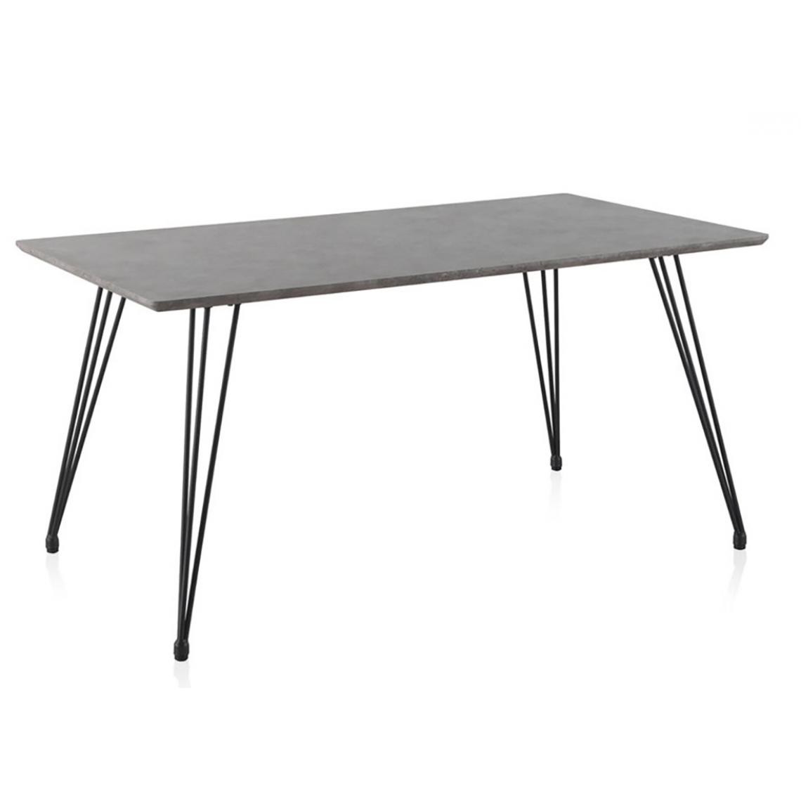 Pegane - Table rectangulaire avec plateau effet ciment gris et pieds en métal noir - Longueur 160 x Profondeur 90 x Hauteur 75 cm - Tables à manger