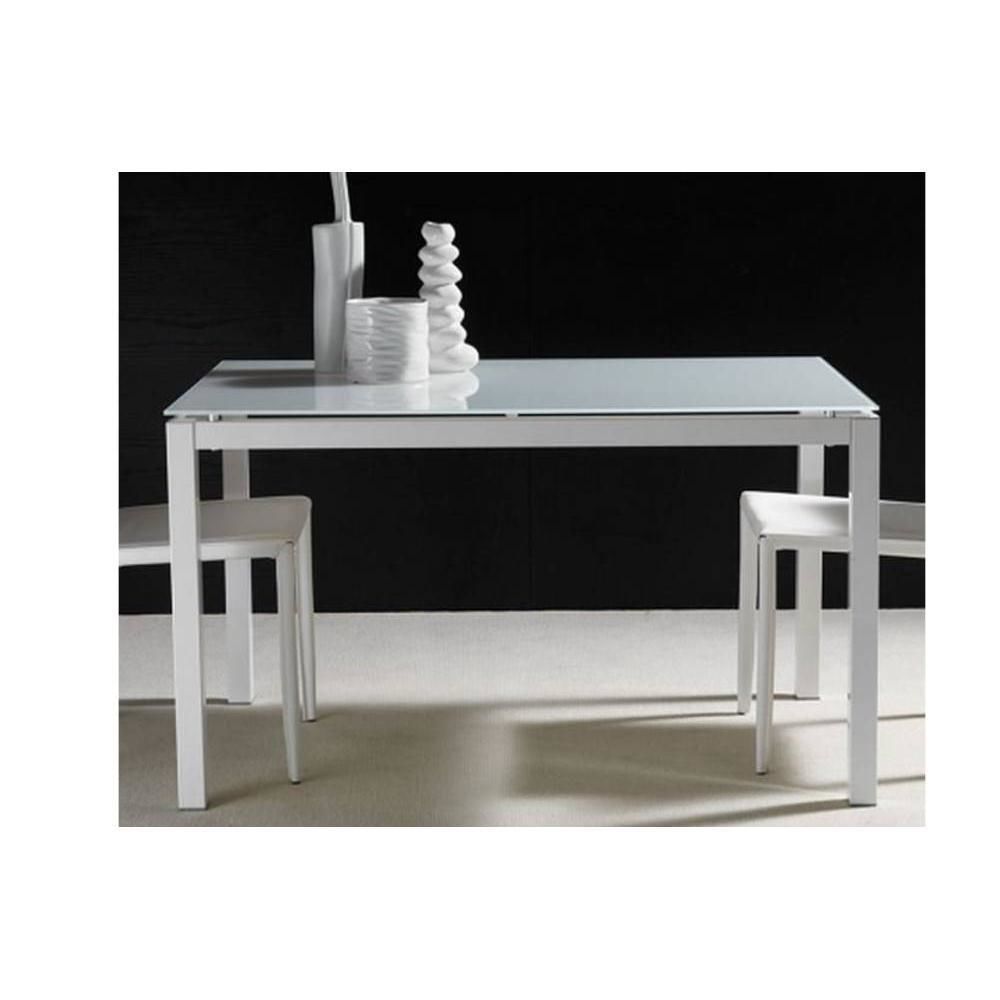 Inside 75 - Table repas extensible MAJESTIC structure aluminium laqué blanc 130 x 80 cm en verre blanc - Tables à manger