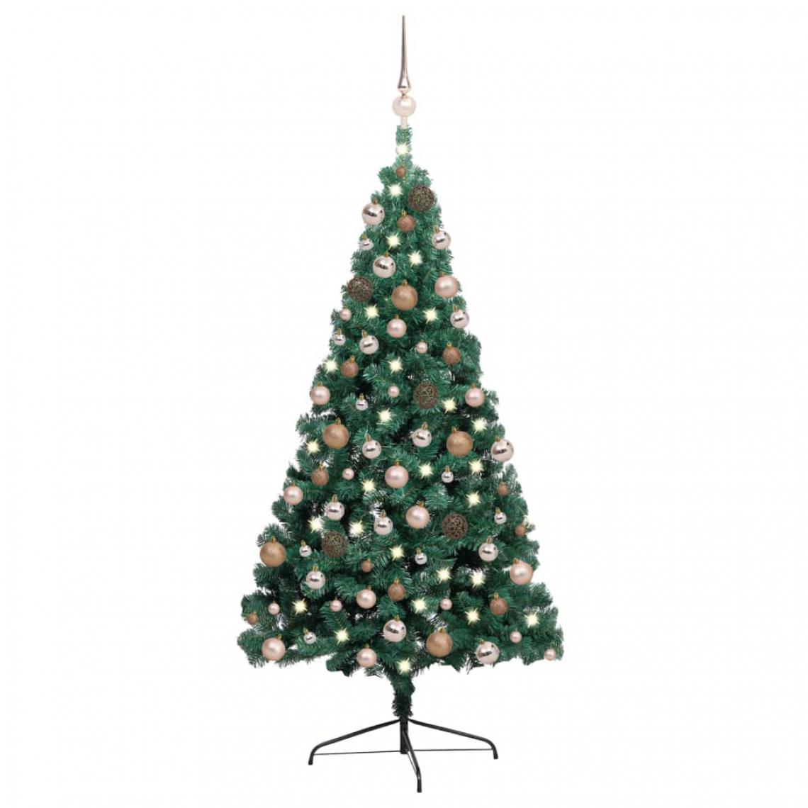 Vidaxl - vidaXL Demi-arbre de Noël artificiel avec LED et boules Vert 240 cm - Sapin de Noël
