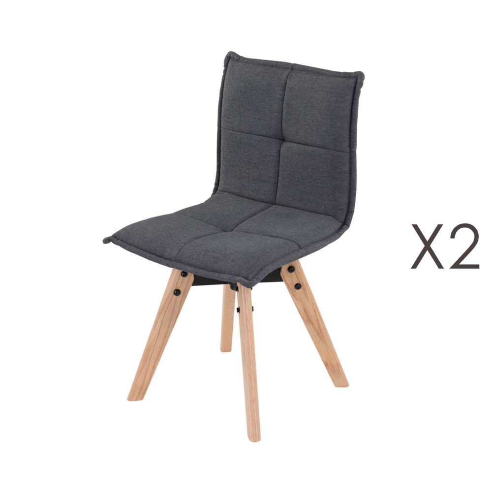 marque generique - Lot de 2 chaises repas en chêne et tissu anthracite - DORINE - Chaises