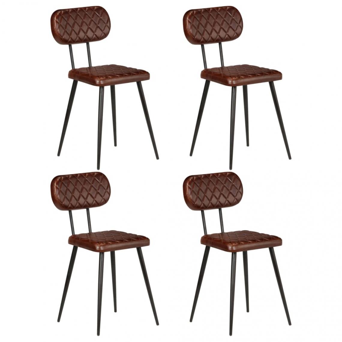 Decoshop26 - Lot de 4 chaises de salle à manger cuisine design vintage cuir véritable marron CDS021678 - Chaises