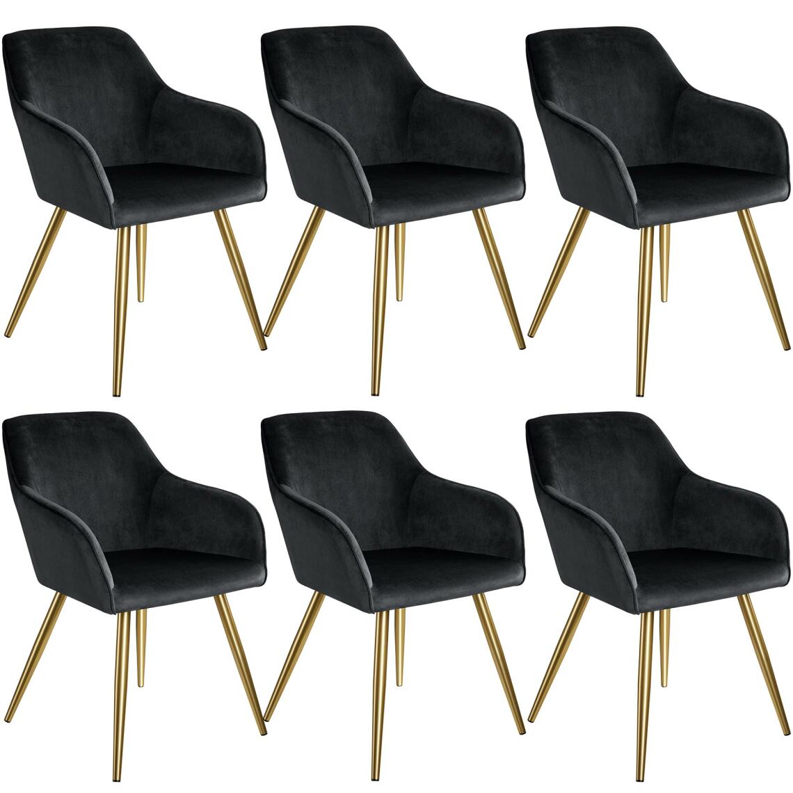 Tectake - 6 Chaises MARILYN Effet Velours Style Scandinave - noir/or - Chaises