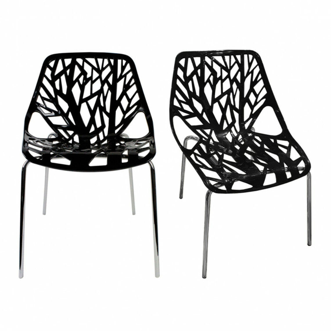 Meubletmoi - Lot de 2 chaises noires empilables avec piètement métal chromé - NOVA - Chaises
