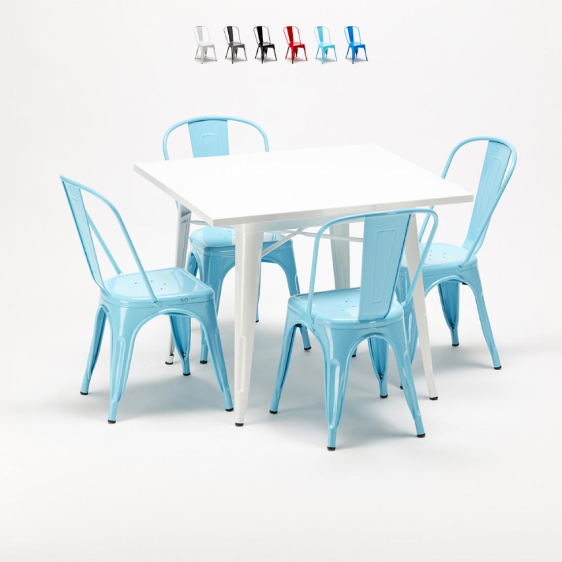 Ahd Amazing Home Design - Ensemble de table carrée et chaises en métal style Tolix au design industriel Harlem, Couleur: Turquoise - Tables à manger