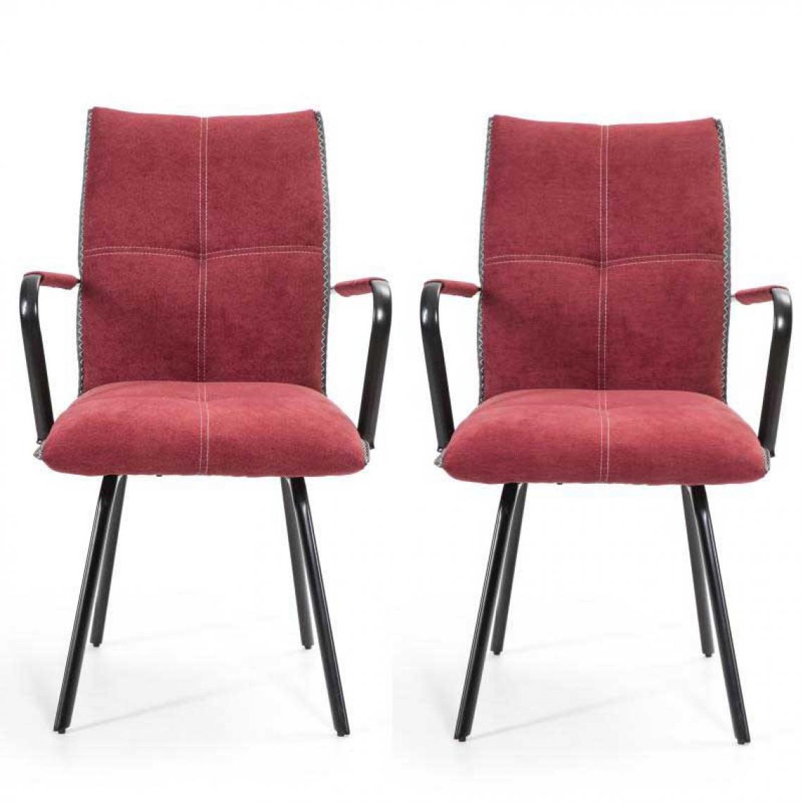 Tousmesmeubles - Duo de chaises avec accoudoirs Tissu Rouge - RIDIAN - Chaises