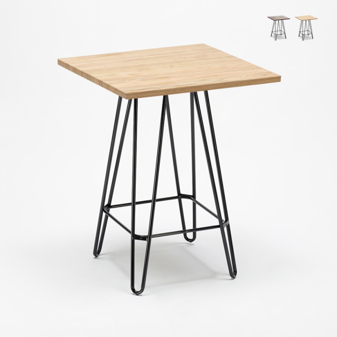 Ahd Amazing Home Design - Table haute industrielle pour tabourets 60x60 métal acier bois Bolt, Couleur: Beige - Tables à manger