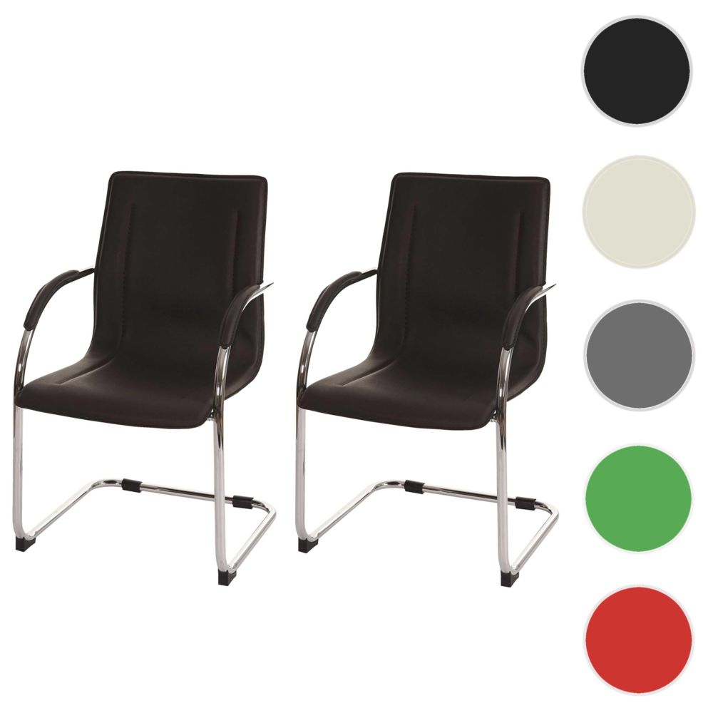 Mendler - 2x chaise de conférence Samara, chaise visiteurs cantilever, similicuir ~ marron - Chaises