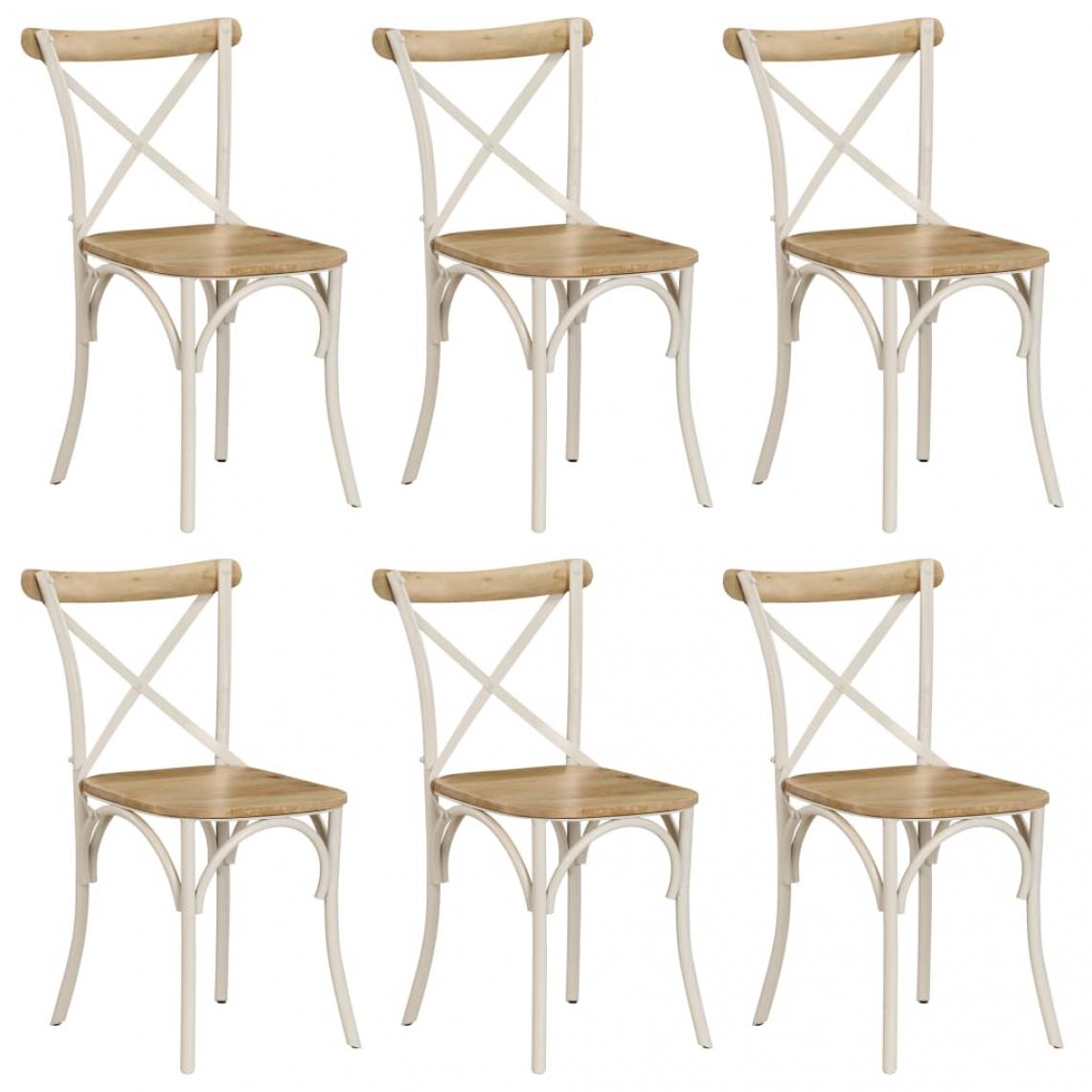 Decoshop26 - Lot de 6 chaises de salle à manger cuisine dossier en croix en bois de manguier massif cadre en acier blanc CDS022153 - Chaises