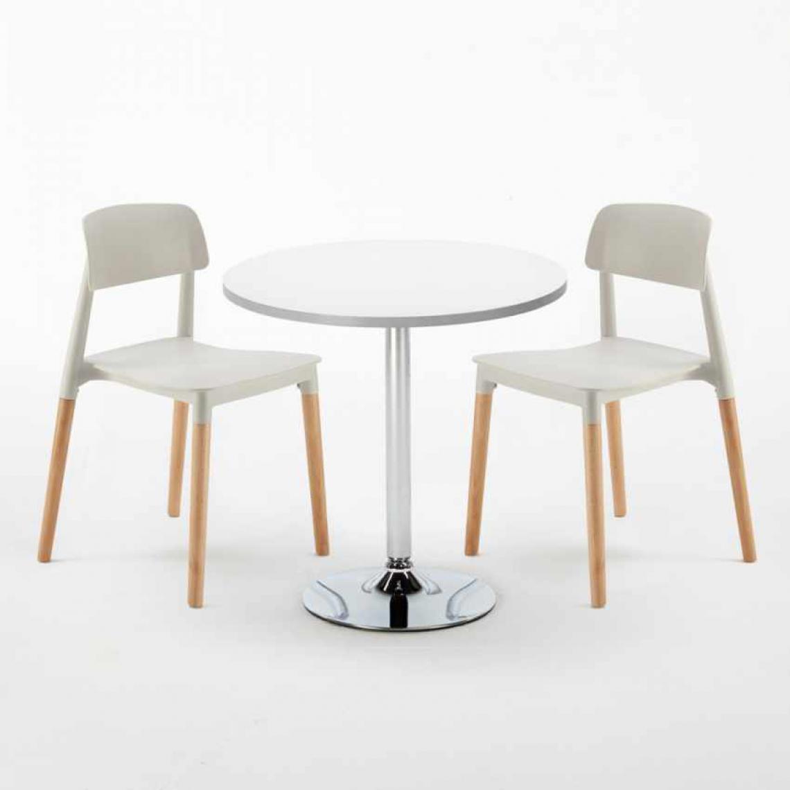 Ahd Amazing Home Design - Table Ronde Blanche 70x70cm Avec 2 Chaises Colorées Set Intérieur Bar Café Barcellona LONG Island, Couleur: Gris - Tables à manger