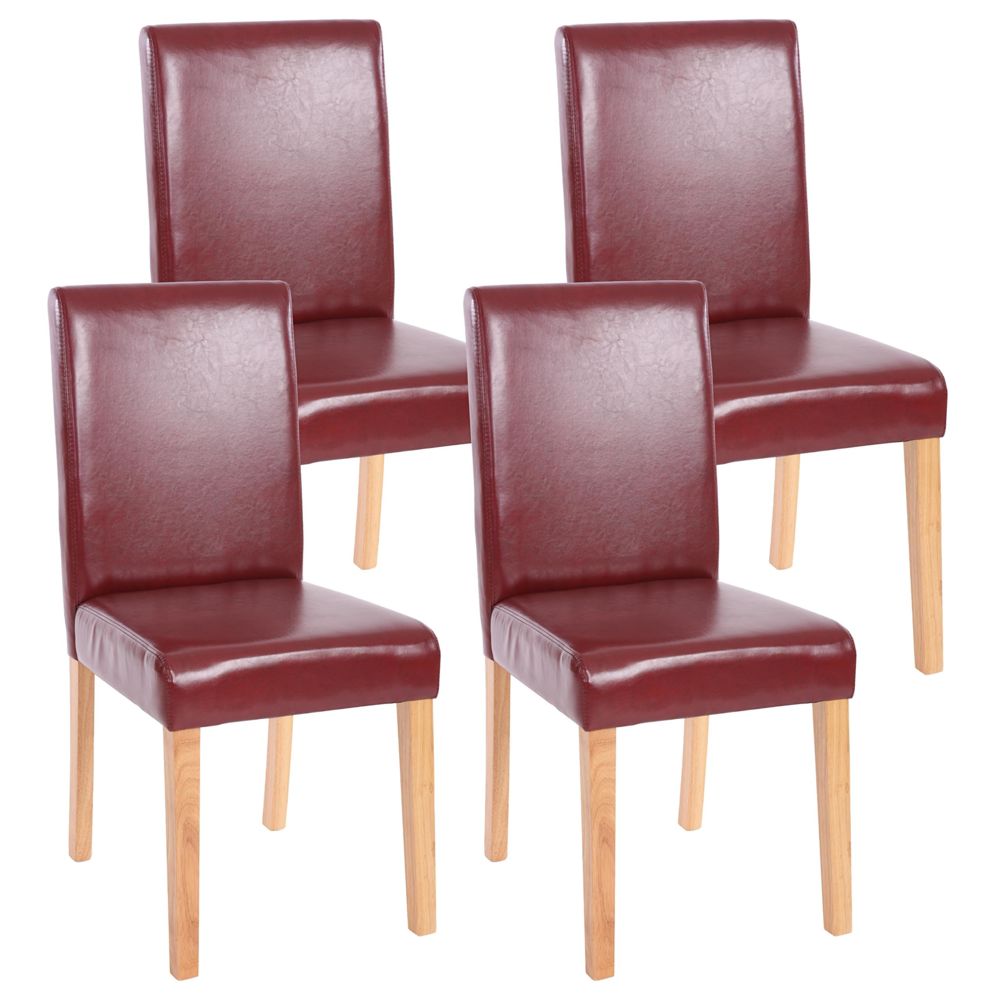 Mendler - Lot de 4 chaises de séjour Littau, simili-cuir, brun rouge, pieds clairs - Chaises