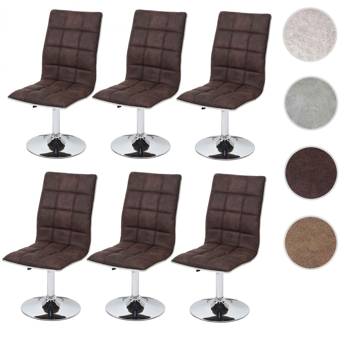 Mendler - 6x chaise de salle à manger HWC-C41, fauteuil, tissu ~ vintage marron foncé - Chaises