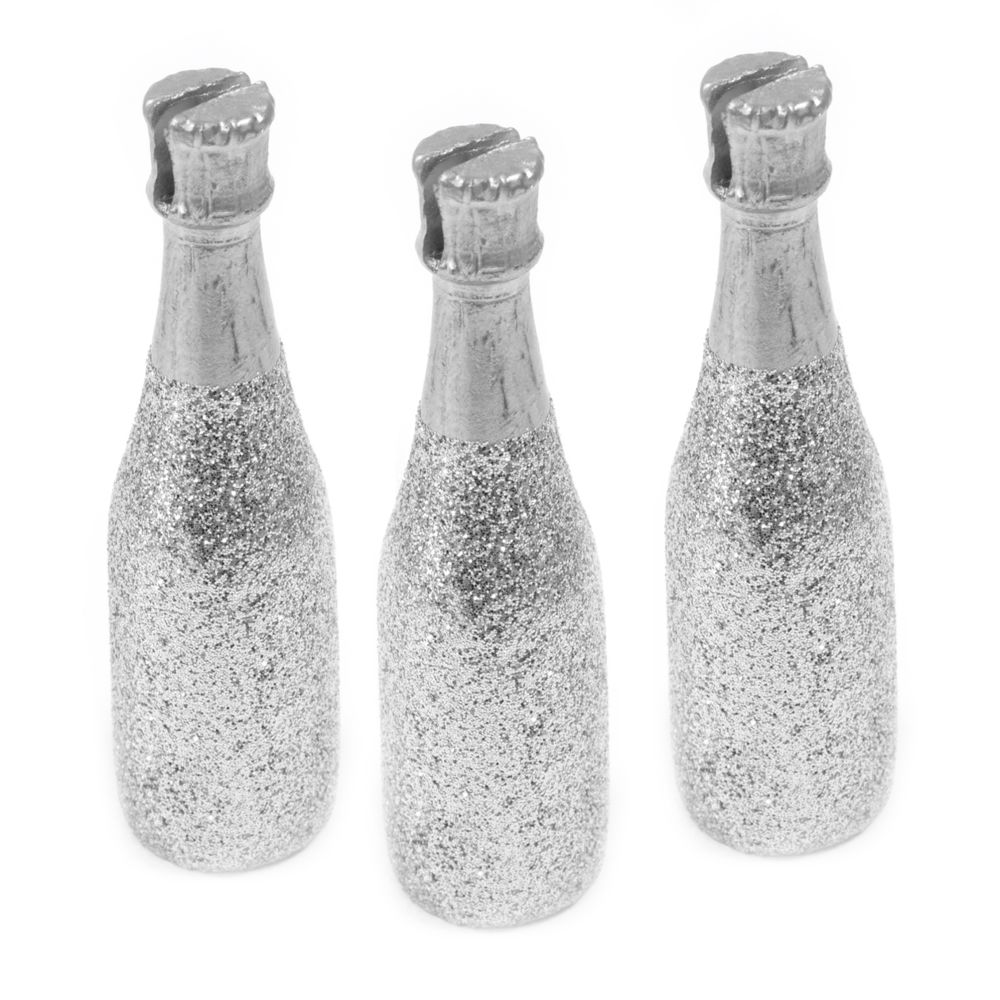 Visiodirect - Lot de 3 porte-noms forme bouteille de champagne - Argenté - Objets déco
