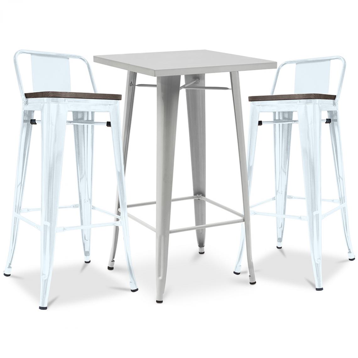 Iconik Interior - Table de bar argentée + 2 tabourets de bar en acier mat Ensemble Bistrot Stylix Design industriel - Nouvelle édition Bleu gris - Chaises