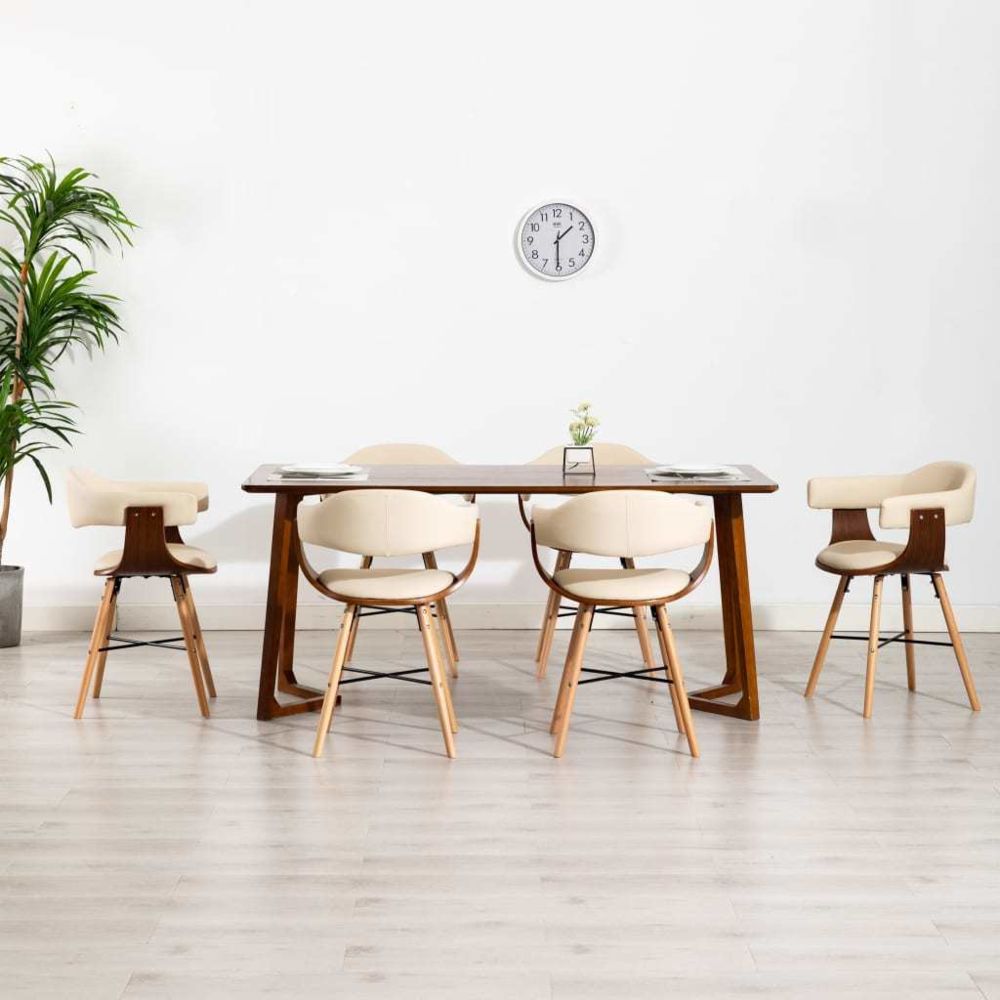marque generique - Icaverne - Chaises de cuisine ensemble Chaises de salle à manger 6 pcs Crème Similicuir et bois courbé - Chaises