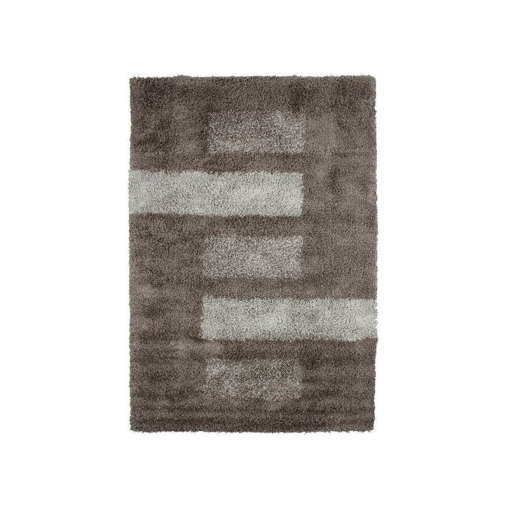 Mon Beau Tapis - MAURANNE - Tapis à poils longs motifs rectangles gris 160x230 - Tapis