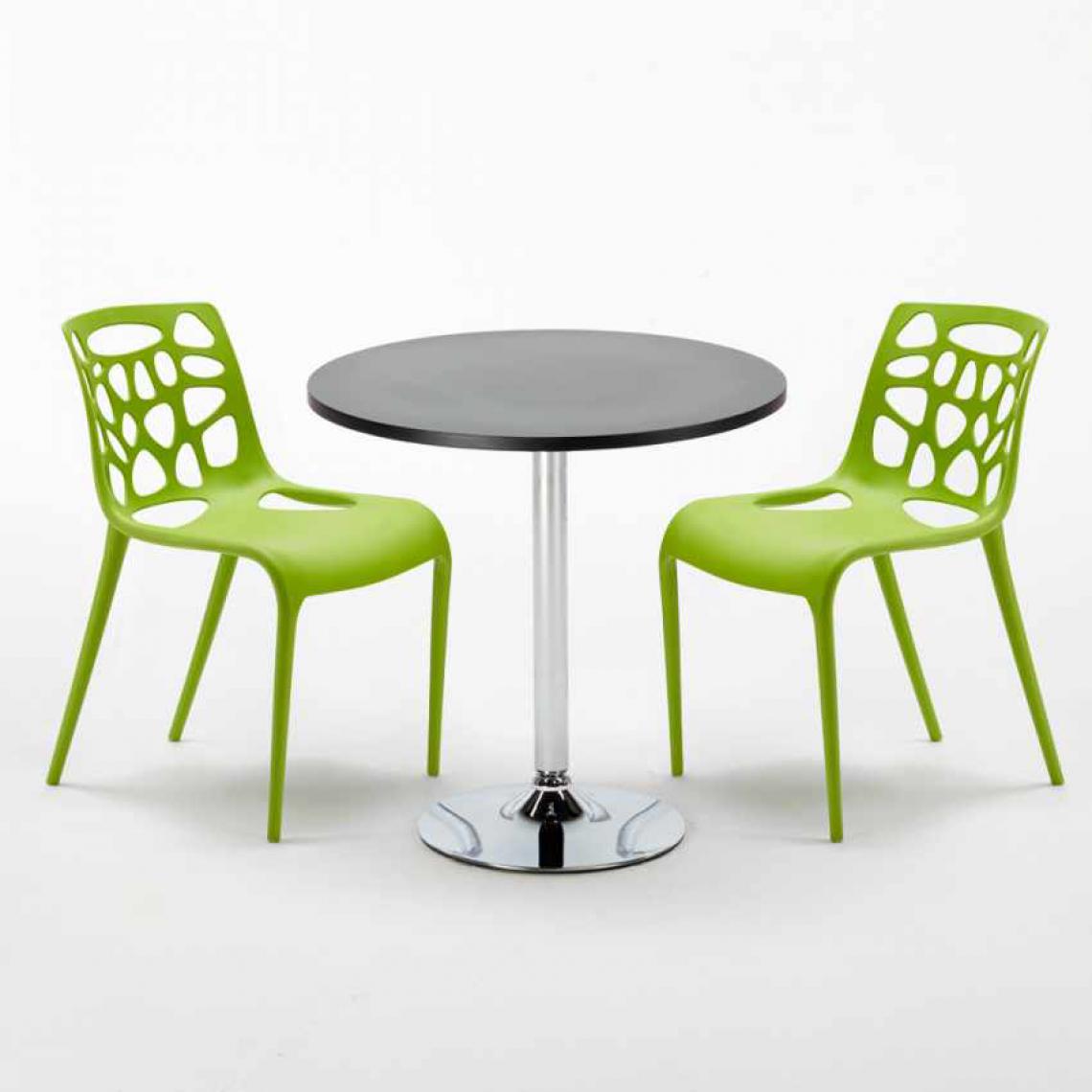 Ahd Amazing Home Design - Table Ronde Noire 70x70cm Avec 2 Chaises Colorées Set Intérieur Bar Café Gelateria Cosmopolitan, Couleur: Vert - Tables à manger