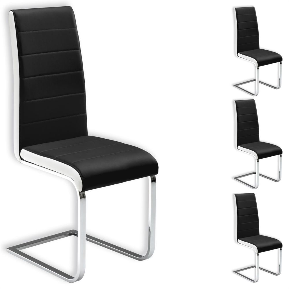 Idimex - Lot de 4 chaises EVELYN, en synthétique noir et blanc - Chaises