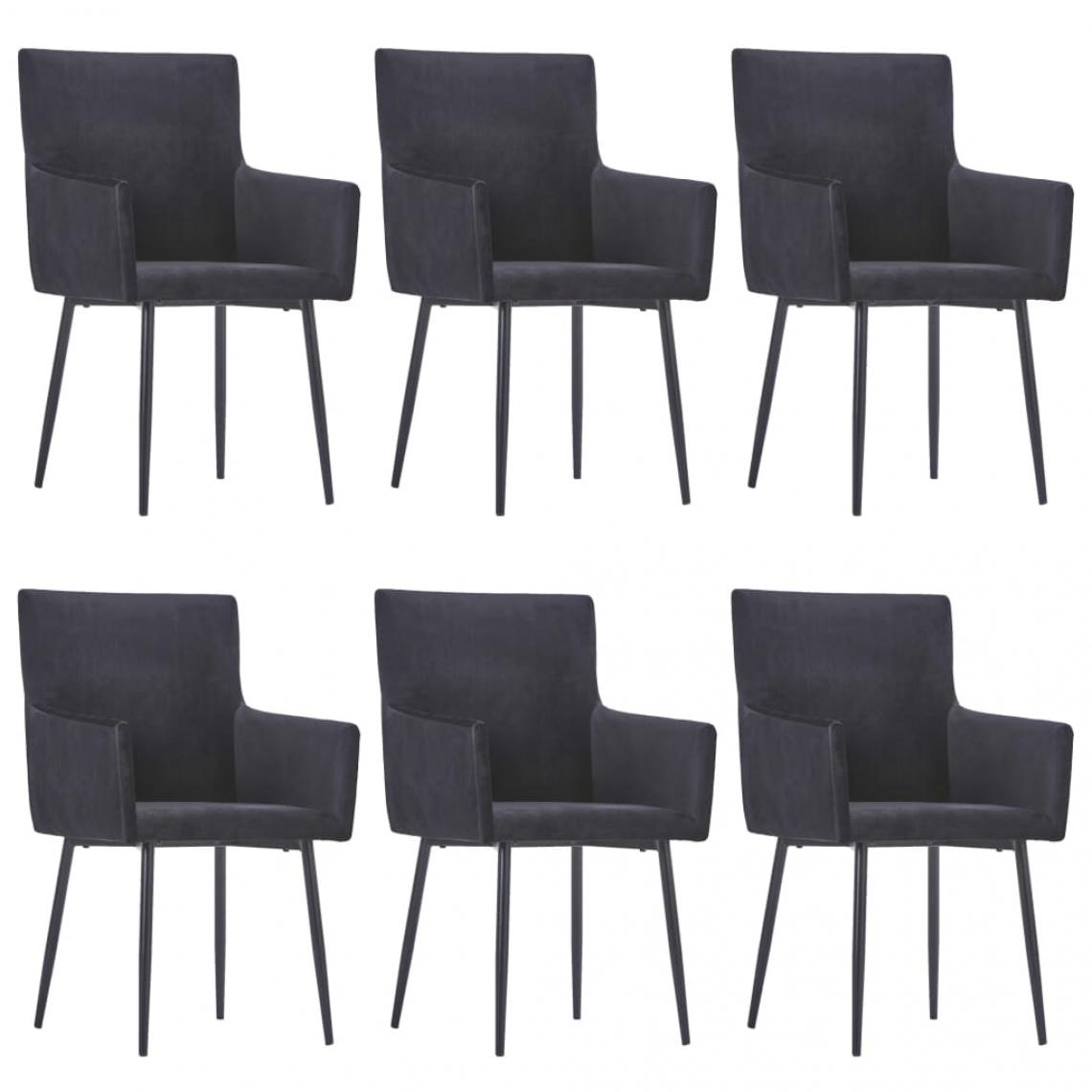 Decoshop26 - Lot de 6 chaises de salle à manger cuisine avec accoudoirs design moderne velours noir CDS022137 - Chaises
