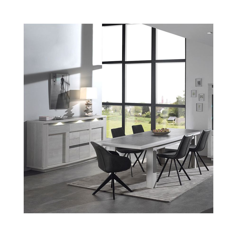 Nouvomeuble - Salle à manger moderne couleur chêne blanc et gris CHILDERIC - Tables à manger