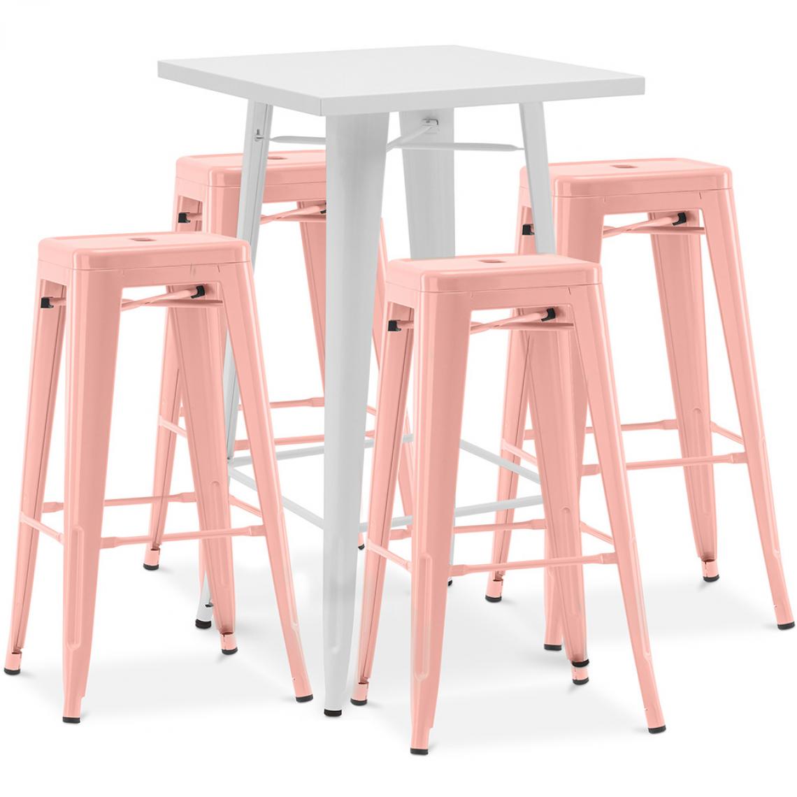 Iconik Interior - Table de bar blanche + 4 tabourets de bar en acier design industriel Set Bistrot Stylix - Nouvelle édition Orange pâle - Chaises