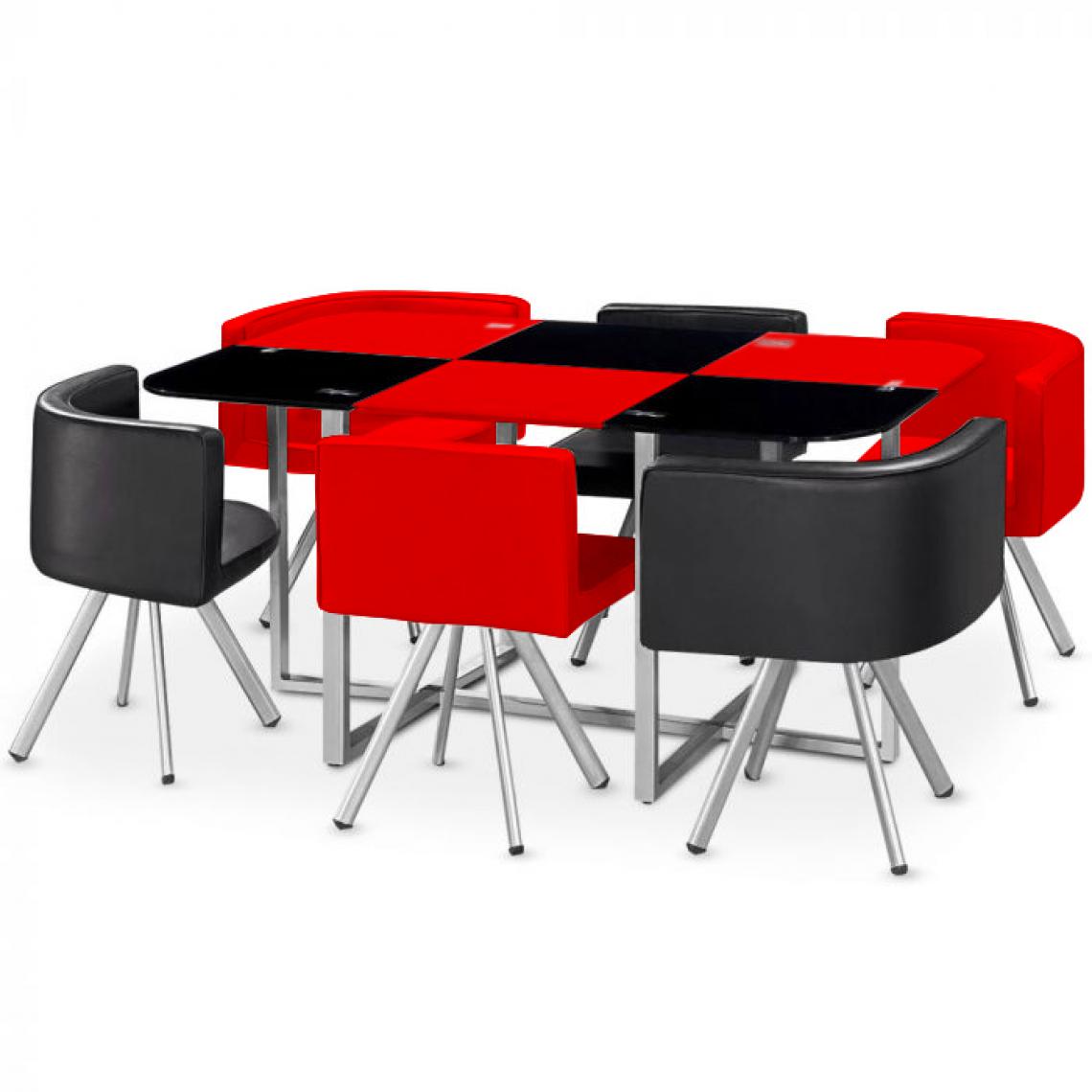 Giovanni - Ensemble Table de repas avec 6 chaises Design MADRID Noir & Rouge - Tables à manger