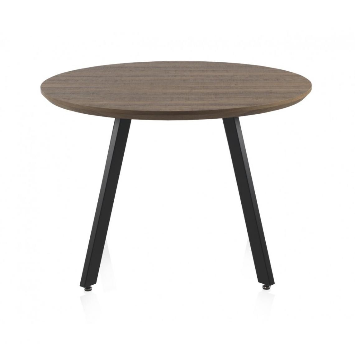 Pegane - Table à manger avec plateau effet bois de frêne naturel et métal coloris noir - Ø 110 x Hauteur 75 - Tables à manger